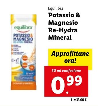 Lidl Equilibra Potassio & Magnesio Re-Hydra Mineral 30 ml confezione offerta