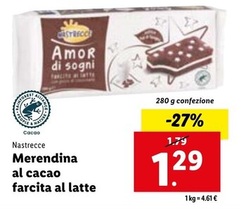 Lidl Nastrecce Merendina al cacao farcita al latte 280 g confezione offerta