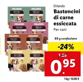 Lidl Orlando Bastoncini di carne essiccata Per cani 88 g confezione offerta