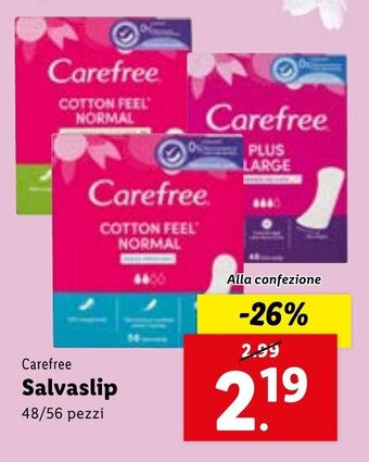 Lidl Carefree Salvaslip 48/56 pezzi offerta