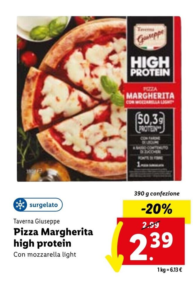 Taverna Giuseppe Pizza Margherita high protein 390 g confezione offerta