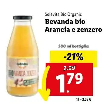 Lidl Solevita Bio Organic Bevanda bio Arancia e zenzero 500 ml bottiglia offerta