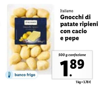 Lidl Italiamo Gnocchi di patate ripieni con cacio e pepe 500 g confezione offerta