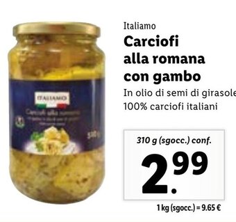 Lidl Italiamo Carciofi alla romana con gambo 310 g (sgocc.) conf. offerta