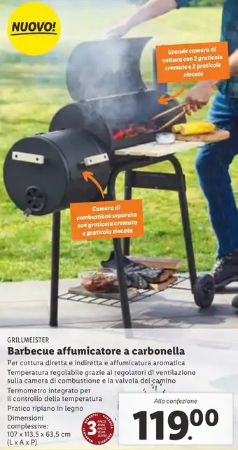 Lidl GRILLMEISTER Barbecue affumicatore a carbonella 107 x 113,5 x 63,5 cm (L x A x P) offerta
