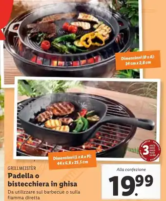 Lidl GRILLMEISTER Padella o bistecchiera in ghisa Dimensioni (L x A x P): 44 x 6,8 x 25,5 cm offerta