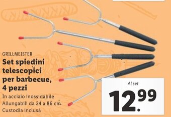 Lidl GRILLMEISTER Set spiedini telescopici per barbecue, 4 pezzi offerta