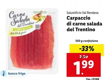 Lidl Salumificio Val Rendena Carpaccio di carne salada del Trentino 100 g confezione offerta