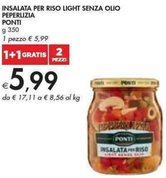 Bennet INSALATA PER RISO LIGHT SENZA OLIO PEPERLIZIA PONTI g 350 offerta