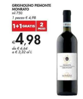 Bennet GRIGNOLINO PIEMONTE MONRATO ml 750 offerta