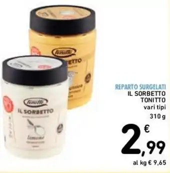 Conad IL SORBETTO TONITTO vari tipi 310g offerta