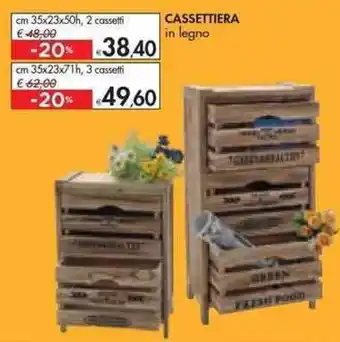 Bennet CASSETTIERA in legno cm 35x23x71h, 3 cassetti offerta