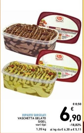 Conad VASCHETTA GELATO SIGEL vari tipi 1,35 kg offerta