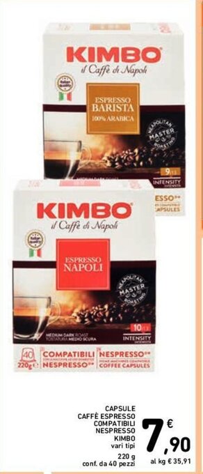 Conad CAPSULE CAFFÈ ESPRESSO COMPATIBILI NESPRESSO KIMBO vari tipi 220 g conf. da 40 pezzi offerta