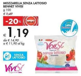 Bennet MOZZARELLA SENZA LATTOSIO BENNET VIVISI g 100 offerta