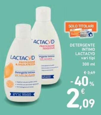 Conad DETERGENTE INTIMO LACTACYD vari tipi 300 ml offerta