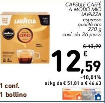Conad CAPSULE CAFFÈ A MODO MIO LAVAZZA 270 g conf. da 36 pezzi offerta