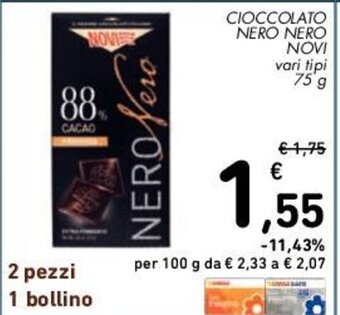 Conad CIOCCOLATO NERO NERO NOVI vari tipi 75 g offerta
