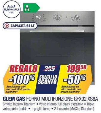 Trony GLEM GAS FORNO MULTIFUNZIONE GFX92IXS6A offerta