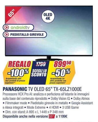 Trony PANASONIC TV OLED 65" TX-65LZ1000E offerta