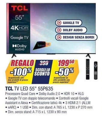 Trony TCL TV LED 55" 55P635 offerta