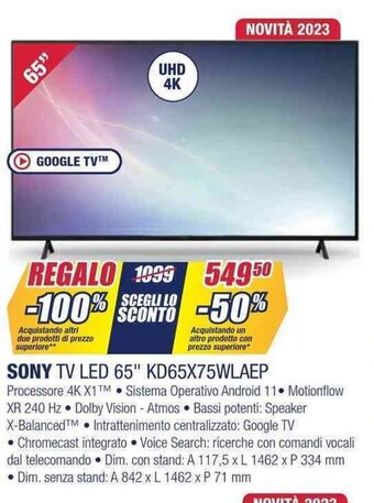 Trony SONY TV LED 65" KD65X75WLAEP offerta