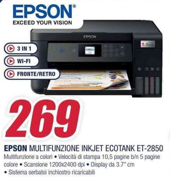 Trony EPSON MULTIFUNZIONE INKJET ECOTANK ET-2850 offerta