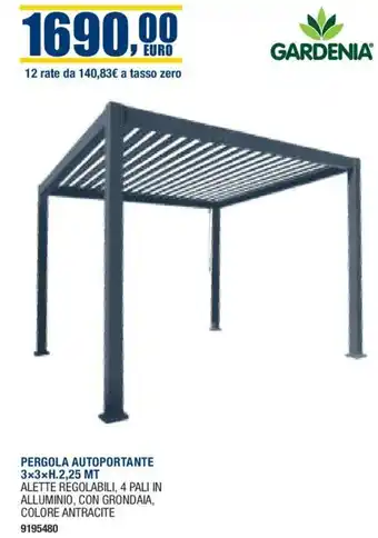 Bricofer PERGOLA AUTOPORTANTE 3x3xH.2,25 MT offerta