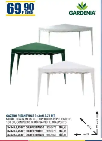 GAZEBO PIEGHEVOLE 3×3×H.2,75 MT STRUTTURA IN METALLO