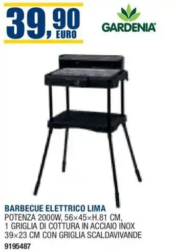 Bricofer BARBECUE ELETTRICO LIMA POTENZA 2000W, 56x45xH.81 CM offerta