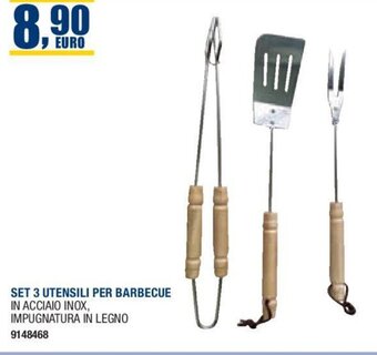 SET 3 UTENSILI PER BARBECUE IN ACCIAIO INOX