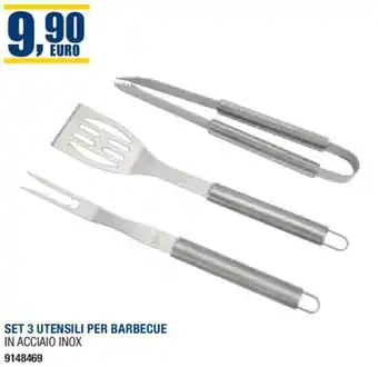 SET 3 UTENSILI PER BARBECUE IN ACCIAIO INOX