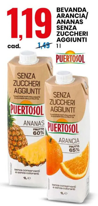 Eurospin BEVANDA ARANCIA/ ANANAS SENZA ZUCCHERI AGGIUNTI 1 L offerta