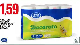 Eurospin 4 ROTOLI CUCINA "DECORATO" 2 VELI, 50 STRAPPI offerta