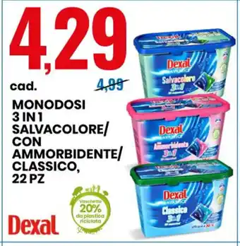 Eurospin cad. MONODOSI 3IN1 SALVACOLORE/ CON AMMORBIDENTE/ CLASSICO, 22 PZ offerta