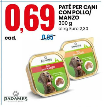 Eurospin PATÉ PER CANI CON POLLO/ MANZO 300 g offerta