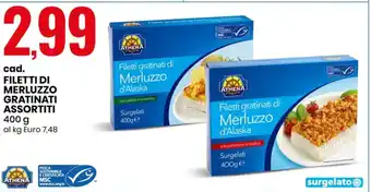 Eurospin cad. FILETTI DI MERLUZZO GRATINATI ASSORTITI 400 g offerta