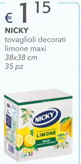 Acqua & Sapone NICKY tovaglioli decorati limone maxi 38x38 cm 35 pz offerta