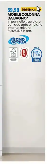 Eurospin MOBILE COLONNA DA BAGNO 30 x 25 x 175 h cm offerta