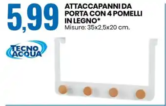Eurospin ATTACCAPANNI DA PORTA CON 4 POMELLI IN LEGNO* Misure: 35x2,5x20 cm. offerta