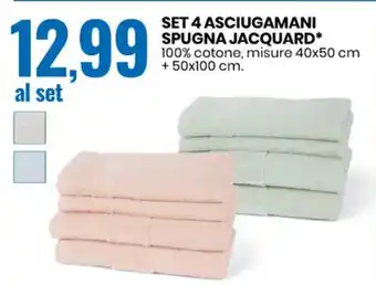 Eurospin SET 4 ASCIUGAMANI SPUGNA JACQUARD* 100% cotone, misure 40x50 cm + 50x100 cm. offerta