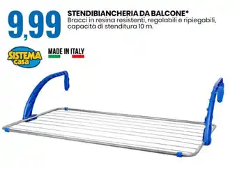 Eurospin STENDIBIANCHERIA DA BALCONE* Bracci in resina resistenti, regolabili e ripiegabili, capacità di stenditura 10 m. offerta