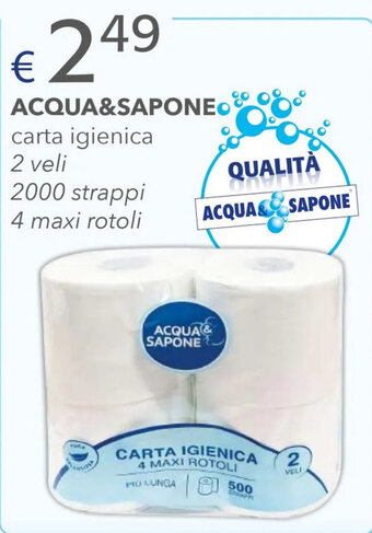 Acqua & Sapone ACQUA&SAPONE carta igienica 2 veli 2000 strappi 4 maxi rotoli offerta