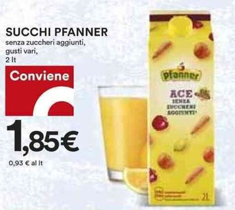 Coop SUCCHI PFANNER senza zuccheri aggiunti, gusti vari, 2 lt offerta