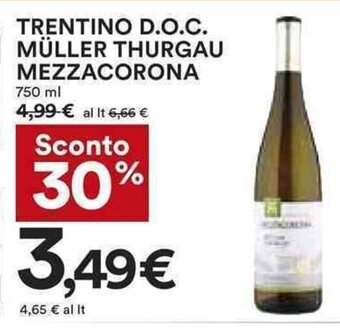 Coop TRENTINO D.O.C. MÜLLER THURGAU MEZZACORONA 750 ml offerta
