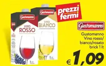 Iper Super Conveniente Gustomanno Vino rosso/ bianco/rosato brick 1 It offerta