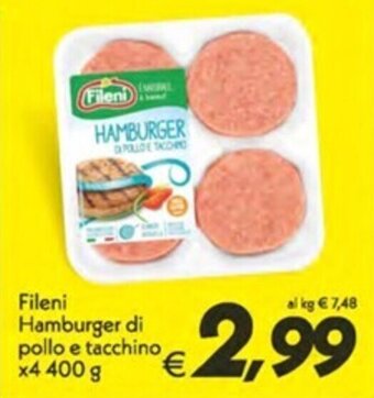Iper Super Conveniente Fileni Hamburger di pollo e tacchino x4 400 g offerta