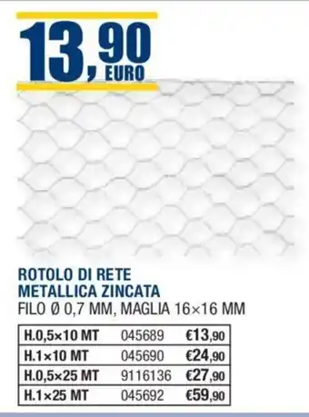 ROTOLO DI RETE METALLICA ZINCATA