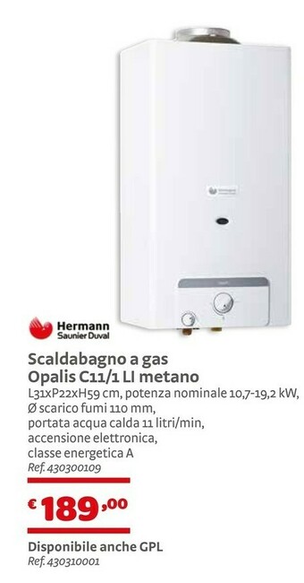 Bricocenter Herman Saunier Duval Scaldabagno A Gas Opalis C11/1 Li Metano offerta