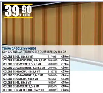 TENDA DA SOLE MYKONOS 1, 5 x 2,5 MT